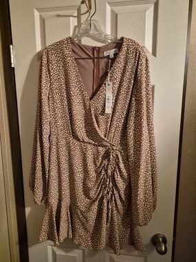 AE+NY Mauve Printed Midi Wrap Dress with Ruching
